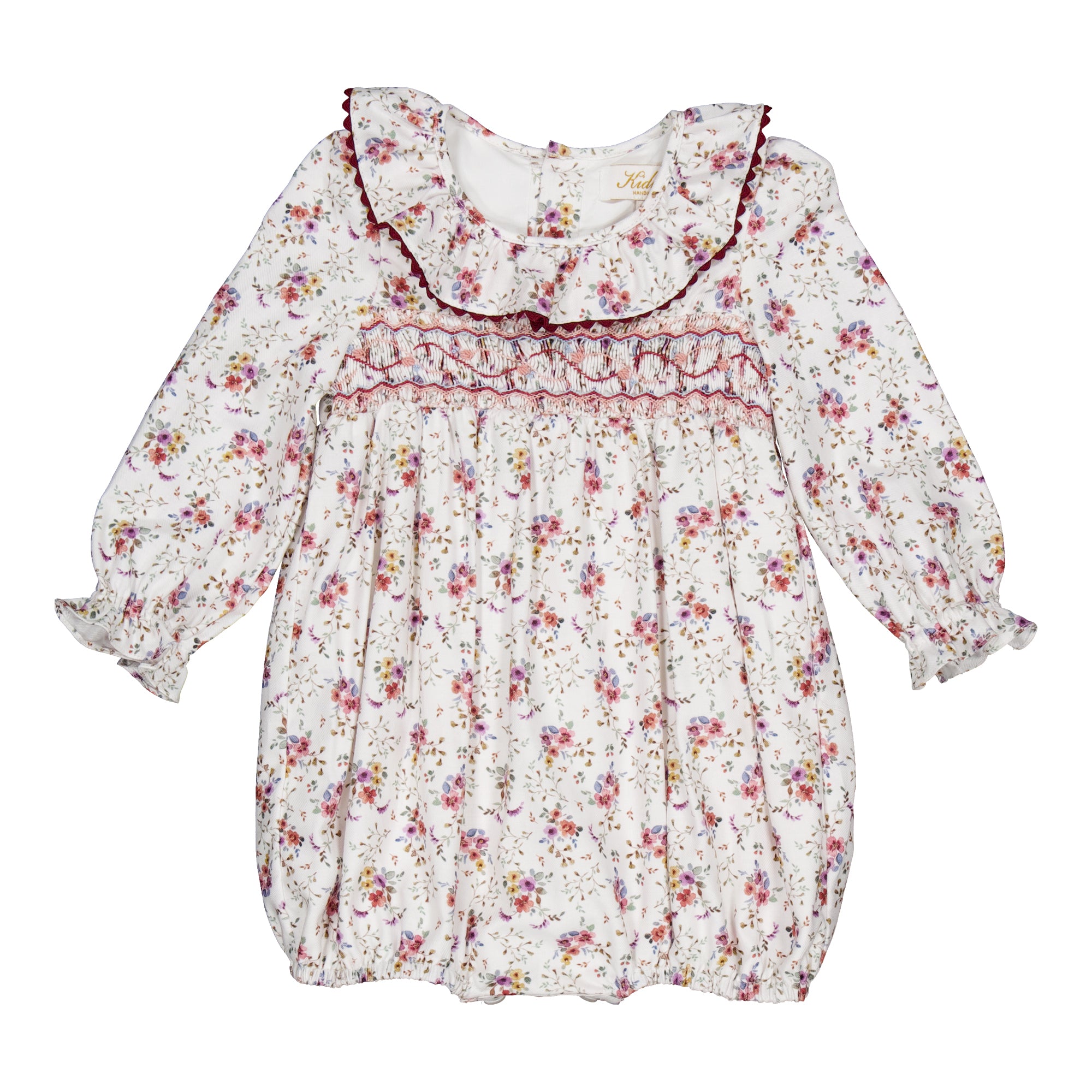 Anthea Smocked Girl Romper in Winter Bouquet Print 6M