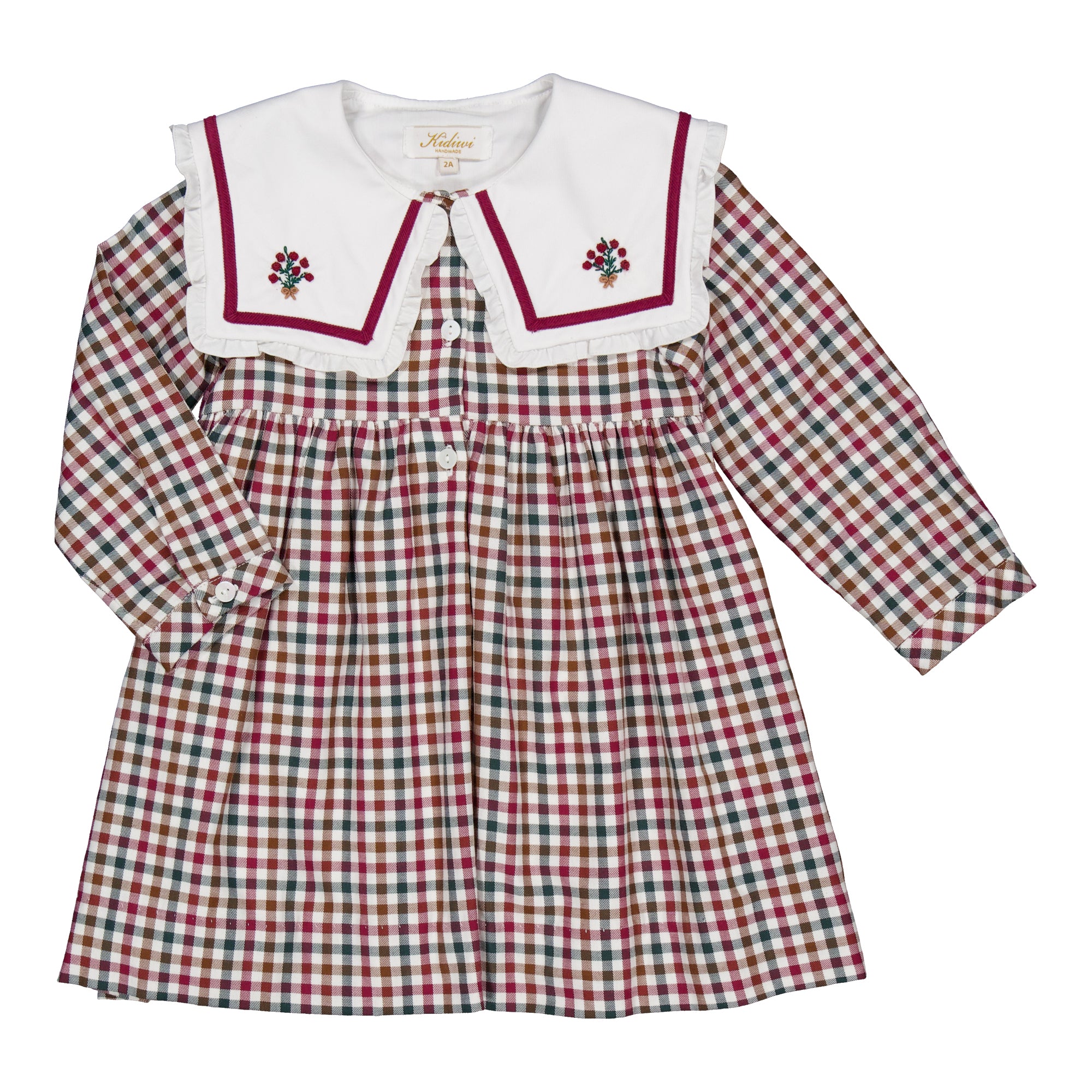 Paola Burgundy Gingham Dress
