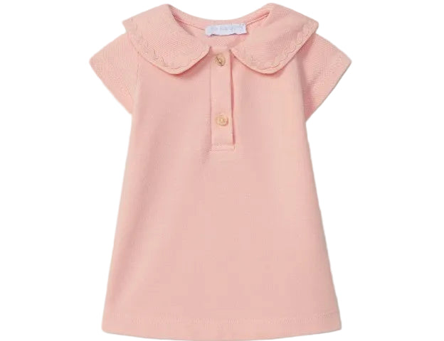 Pink dress with a collar on a light gray background