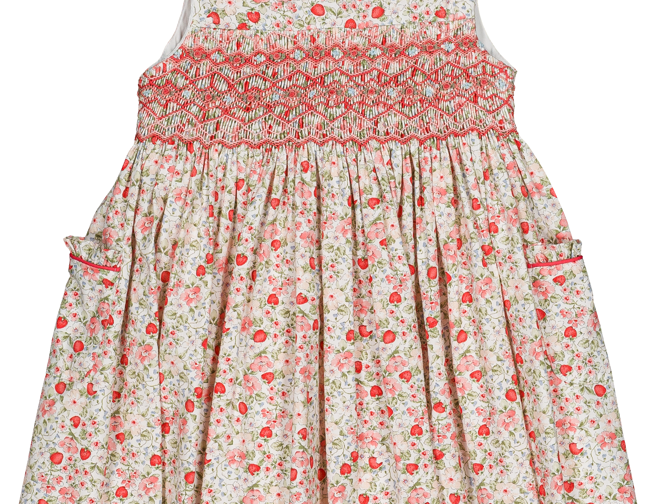 Kidiwi Girls Hand-Smocked Strawberry & Floral Poplin Dress Girls Kids 6 year Red Cotton By Childrensalon