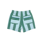 Green and light blue shorts on a white background