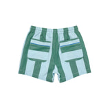 Green and light blue shorts on a white background