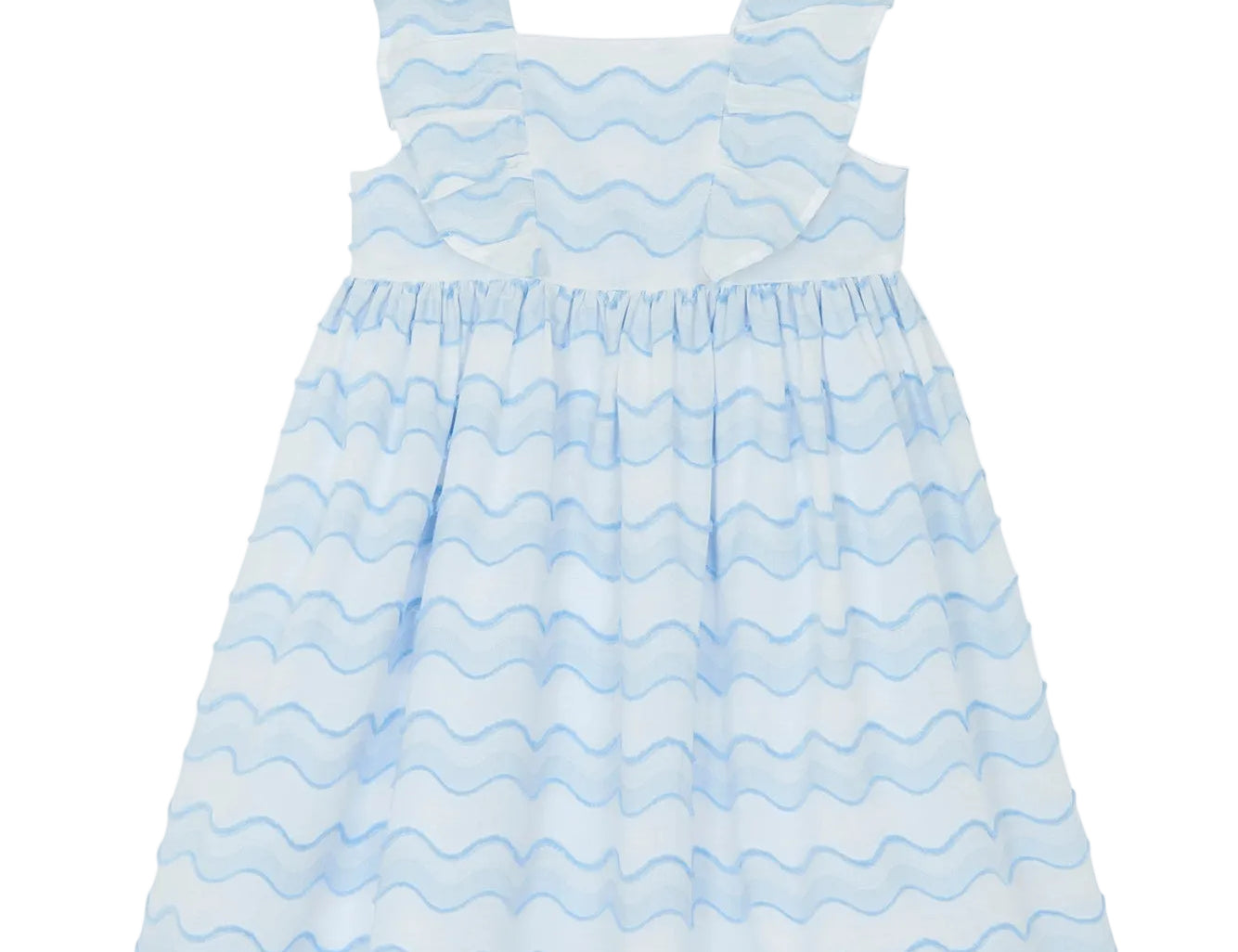 Blue and white striped dress on a white background