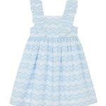 Blue and white striped dress on a white background
