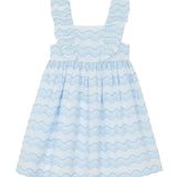 Blue and white striped dress on a white background