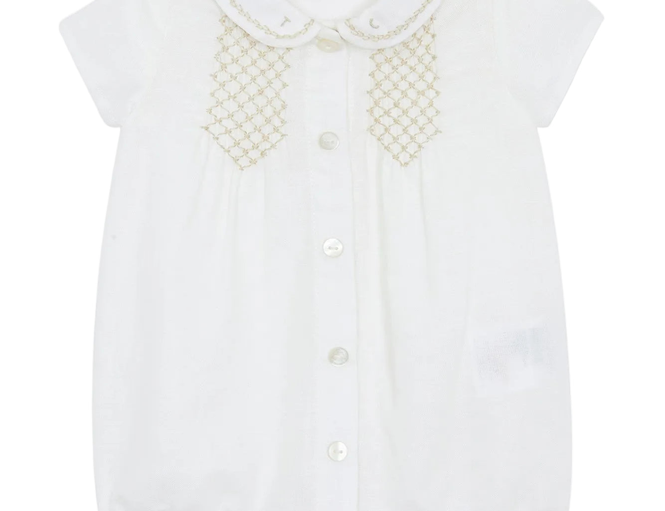 White blouse with lace details on a white background