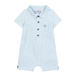 Striped baby romper with buttons on a white background