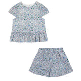 Floral top and shorts set on a white background