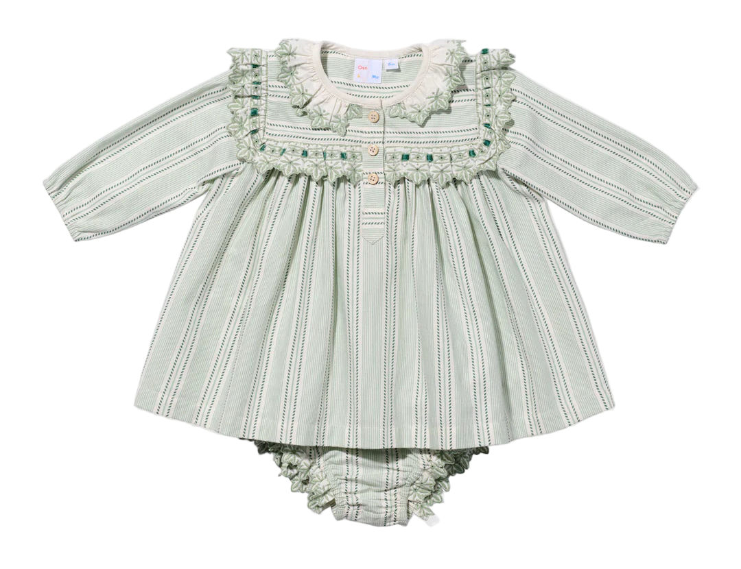 Sara Baby Dress - Sage Chevron Stripe 12M Sara Baby Dress - Sage Chevron Stripe 12M